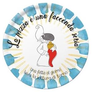 Rose & Tulipani Piatto Pizza ChePizza in Porcellana Azzurro 32 cm con Pulcinella - 6 Varianti Disponibili