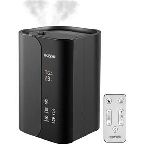 Echos Steinborg, umidificatore ad ultrasuoni, 5 litri, con telecomando, purificatore d'aria, igrometro, display touch a LED, ultra silenzioso, potente 350 ml/h, con scomparto per aromi, timer automatico