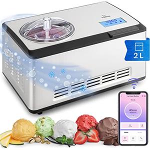 Klarstein Smart Gelatiera Professionale Autorefrigerante 180W - Macchina per Gelato e Sorbetti Con Controllo WiFi/App - Granita a Casa