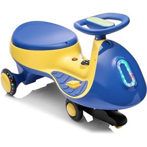 LALAHO Macchina Elettrica Per Bambini 12 V con Pedale, Auto Elettrica con 2 Velocità, Luci LED, Bluetooth, Protezione Antiribaltamento, 3 Anni in su (Blu-giallo)