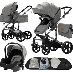 Nine point nine Trio Passeggino Neonati, Passeggino 3 in 1 con Doppia Modalità Spinta Reversibile, Carrozzina per Neonati con Grande Nacelle, Passeggino Trio con Telaio in Alluminio (588 Grey)