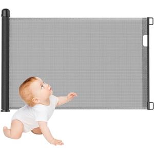 Froadp PVC Cancelletto di Sicurezza Estensibile, Tenda a Rullo per Scale, Barriera di Sicurezza Mobile, Cancello Retrattile Protezione per Bambini e Animali (0-150 cm, Nero)
