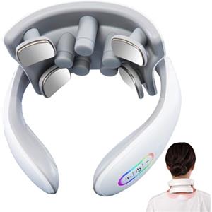 Vulaop Massaggiatore cervicale con calore, 6 modalità e 15 livelli di intensità, massaggiatore elettrico con luce rossa e vibrazione, massaggiatore per collo portatile per rilassamento e sollievo dal dolore