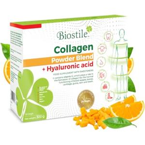 Biostile Collagen Powder Blend con acido ialuronico - 30 bustine con 8600 mg di collagene idrolizzato, acido ialuronico, vitamina C, curcumina e shilajit per pelle, articolazioni e ossa