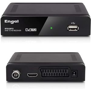 Engel Decoder DVB-T2 HD con Registrazione PVR e Timeshift, Alta Sensibilità, Guida EPG, Telecomando, Porta USB, Uscite HDMI e SCART, Ricevitore Digitale Terrestre per Canali TV in Alta Definizione