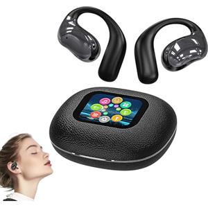 Generic Smart Sport Clip-On Bluetooth Earbuds with Digital Screen, YJ33 AI Translator Wireless Headphones, Ear Hook Style, Noise Cancelling Bone Conduction Open-Ear Earbuds (Black,Con display)