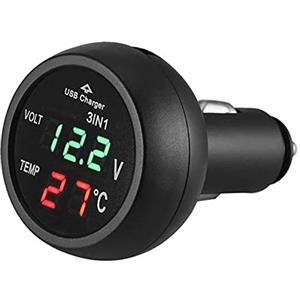 Asudaro Caricabatteria Da Auto Incorporato, Asudaro 3 In 1 Caricatore USB Per Auto Digital Lcd Termometro Adattatore Di Ricarica Smart Voltmetro Meter 12-24V Presa Caricabatteria Da Auto