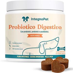 INTEGROPET - Probiotico per Cani Gusto Manzo - Integratori Probiotici per Cani per Intestino, Prurito e Sistema Immunitario (40 Bocconcini)