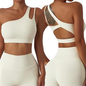 SEAUR Reggiseno Sportivo Monospalla da Donna Imbottiture Estraibili Reggiseno Yoga a Spalla Inclinata Bralette Elastico Senza Ferretto Beige S