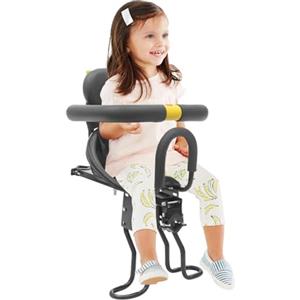 YEITBY Seggiolino anteriore per biciclette, sedile anteriore con archetto di sicurezza e cintura di sicurezza, sella con pedali regolabili tripli, schienale ergonomico, per MTB, bici da corsa e City bike