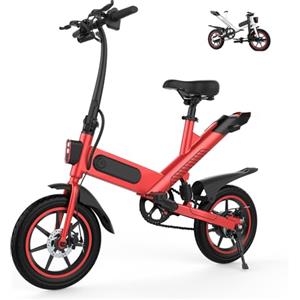 YOBACARID 14 Bici Elettrica Pieghevole, 36V 6.0AH Batteria 250W Motore, Fino a 25-35km, Freni a Doppio Disco e Velocità Massima di 25 km/h Bici E-Bike per Adulti (Red)
