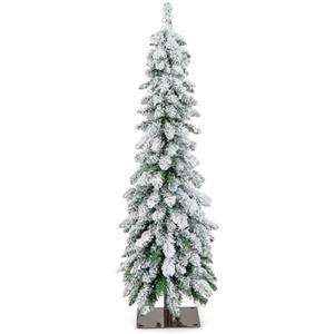 COSTWAY Albero di Natale Slim 120/150 CM, Albero di Natale Innevato con 225/334 Punte PVC, Timer, 100/150 Luci LED a 2 Colori e 11 Modalità di Illuminazione, Decorazione Natalizia Ideale (120 CM)