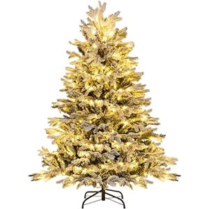 COSTWAY Albero Natale Innevato 135/180/215cm, 200/350/450 Luci LED, 135 cm | Albero di Natale Pre-Illuminato con 688/1022/1328 Punte di Rami PE PVC e Base Metallo, per Casa, Negozio e Ristorante