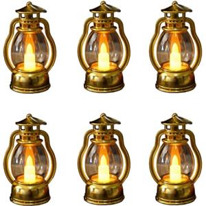 Generisch 6 mini lanterne a LED, retrò, piccole lanterne per Halloween, decorazione da tavolo, Natale, mini lanterna a LED, decorazione per feste (oro)
