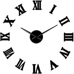 VCS moderno fai da te grande orologio da parete 3D superficie a specchio adesivo home decor art orologio da parete gigante orologio con numeri romani orologio(nero,90CM)