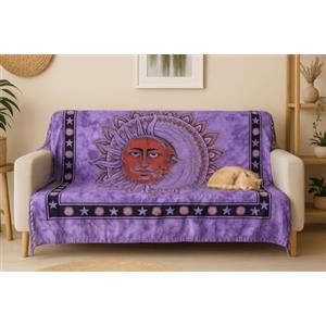 Seamar Copritutto Grande Moon & Sun Viola Copridivano, Copriletto Etnico 210x240cm 80% Cotone 20% Poliestere Telo Mare (Viola)