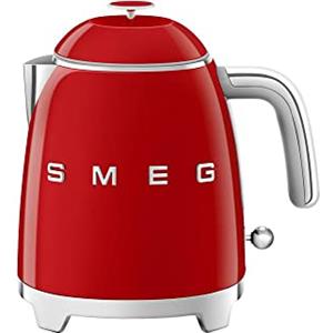 Smeg, Bollitore Elettrico Piccolo KLF05RDEU 0,8 L, Filtro Acciaio Inox, Autospegnimento di Sicurezza, Indicatore Livello Acqua, Base Antiscivolo e Avvolgicavo Integrato, Potenza 1400W, Rosso