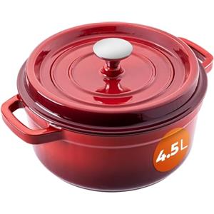 KADAX Pentola in ghisa 4,5 litri, Ø 23 cm, pentola in ghisa smaltata, rotonda con coperchio, per stufare, arrostire, cucinare e cuocere, casseruola (rosso)