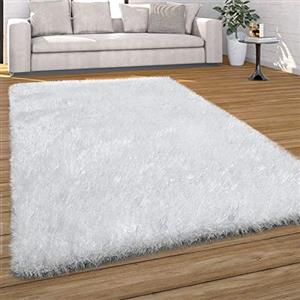 Paco Home Tappeto Salotto Moderno Soggiorno Pelo Lungo Monocolore Peloso Moderno, Dimensione:60x100 cm, Colore:Bianco