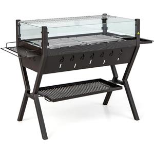 COSTWAY Barbecue a Carbonella, Griglia a Carbone Portatile con Protezione Antivento, Ripiani per Condimenti, Mensola Portaoggetti, per Cucinare, Campeggio e picnic