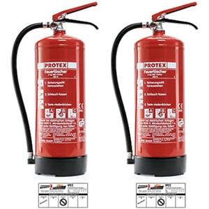 MBS FIRE PROTEX - 2 estintori a polvere - Protex PDE 6 estintori a polvere - 6 kg - per le classi di fuoco ABC - DIN EN 3 e CE - ciascuno 9,5 kg - con pratico supporto - con piastra di prova - Made in EU