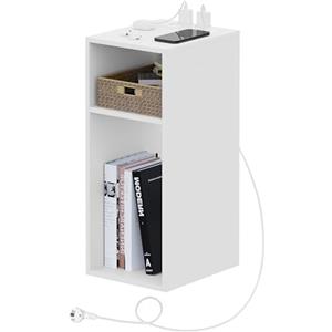 WOLTU Comodino con Prese e Porte USB, per Camera da Letto Stretto, Comodino Salvaspazio con 2 Scomparti Aperti, per Soggiorno, Cameretta, in Legno, 25x30x60cm, NTS06ws