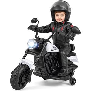 COSTWAY Moto Elettrica per Bambini, 6V Moto Cavalcabile con 2 Ruote di Supporto, Pedale, Fari e Musica, 2,4 km/h, per Bambini 3 Anni+, 79x58x56 cm (Bianco)