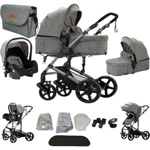 Magic ZC Passeggino Trio, Passeggino 3 in 1 con Doppia Modalità Push Reversibile, Trio Passeggini Neonati in Alluminio Pieghevole, Carrozzina per Neonati con Grande Navicella (588 Grey)