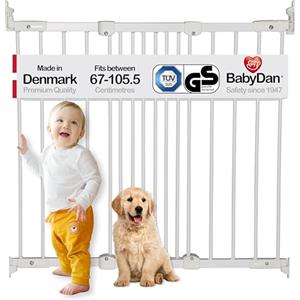 BabyDan FlexiFit, 67-105,5 cm, Cancelletto estensibile e flessibile per scale/cancello per bambini, metallo, bianco, Made in Denmark - (Cancelletto per animali)