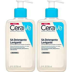 CeraVe 2x CeraVe SA Detergente Levigante Pelli Molto Secche Ruvide e Screpolate Azione Esfoliante con Acido Salicilico Urea e 3 Ceramidi Essenziali - 2 Flaconi da 236ml ognuno