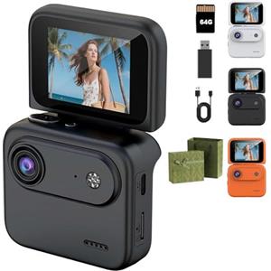 Qosneoun Action Camera Multifunzionale Flip Screen 4K Action Camera con Flip Screen per Vlogging, 143° Grandangolare POV Camera con Anti-Shake, WiFi & Batteria 800mAh, Mini Sport Cam (nero)