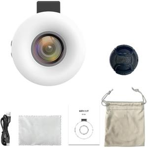 Denash Obiettivo Macro 15X con Anelli Luminosi a LED, 5 Livelli di luminosità per Telefoni Tablet, Vetro Ottico Aggiornato, 28 Perline LED, Morsetto, Interfaccia USB, 3 modalità di