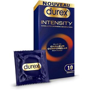 Durex Intensity - 10 Preservativi Uomo Senza Lattice Ultima Generazione Ultra Fine Ultra Lubrificati - Più Calore Corporale Condiviso - Dimensioni Standard