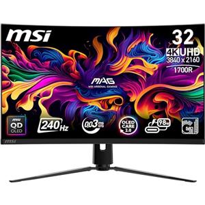 msi MPG 321CURX QD-OLED Monitor Curvo Gaming da 32" UHD - 1700R, Pannello Quantum DOT OLED 3840 x 2160, 240Hz / 0,03ms, 99% DCI-P3, ΔE≤2, DisplayHDR True Black 400, DP 1.4a, HDMI 2.1, USB Type-C