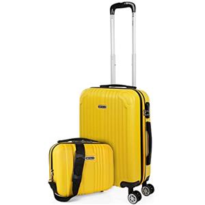 ITACA - Bagaglio A Mano Rigido Leggero Bagaglio A Mano 55X40X20 con 4 Ruote Silenziose Trolley Cabina Viaggio Aereo Ergonomico Durevole. Compatibile Ryanair, Giallo