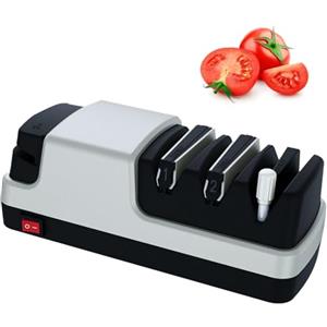 HAZARA Affilacoltelli Elettrico, 4 in 1 Affilacoltelli Professionale Elettrico, Con Abrasivi Diamantati Al 100% E Guide Angolari Di Precisione Affilacoltelli Manuale,Silver
