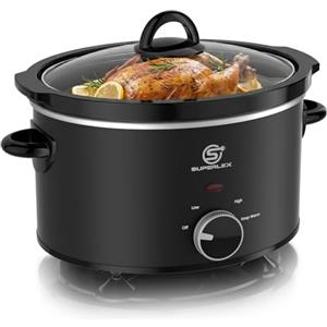 SUPERLEX Slow Cooker - Pentola elettrica in ceramica con coperchio in vetro, con funzione di mantenimento in caldo, risparmio energetico, lavabile in lavastoviglie, ideale per stufato, zuppa, carne