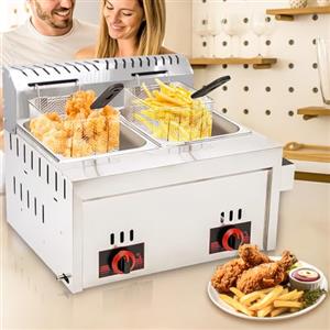 LEDBEL Friggitrice a Gas Professionale 20L Doppia Vasca in Acciaio Inossidabile ad Alta Capacità con Cestello per Patatine - Per Ristoranti, Cucine Domestiche e Chioschi