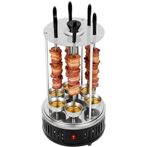 CHFUNE Griglia elettrica verticale, 1000 W, multigrill perfetta per giroscopi, kebab e molto altro ancora, con spiedo girevole e 6 spiedini per carne 400 - 500 ℃/752 - 932 ℉ Moderno, acciaio inossidabile