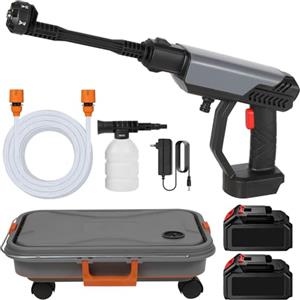 Eznaobo Rondella ad alta pressione a batteria con serbatoio dell'acqua pieghevole, 21 V, pistola ad alta pressione senza fili con 2 batterie 15000 mAh, ugello 6 in 1, max. 30 bar, idropulitrice per auto