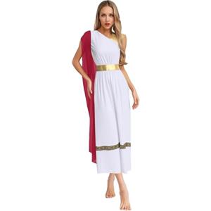 dPois Costume Antica Romana Donna Vestito Dea Antica Monospalla Toga Abito Ateniese Vestito Imperatrice Romana Regina Egiziana Costume Carnevale Halloween Natale Borgogna M