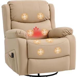 HOMCOM Poltrona Relax Massaggiante a Reclinazione Regolabile con 8 Punti Vibranti e Riscaldanti, Poltrona Elettrica Girevole a 360° con Telecomando, in Finta Pelle e Acciaio, Beige