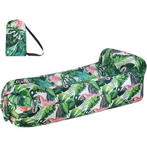 ENEN Divano Gonfiabile Portatile, Divani Gonfiabili Stampa Divano ad Aria Impermeabile e Anti-Perdite Inflatable Sofa per Giardino Piscina Festa in Spiaggia (Fenicottero + Foglia,Taglia unica)