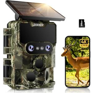 iZEEKER iG600 Fototrappola con Doppia Lente 4K 30fps 64MP, con Scheda SD 32GB, WiFi Bluetooth Fotocamera Caccia Visione Notturna Starlight Angolo di Rilevamento 120° Tempo di Trigger 0,1s IP66