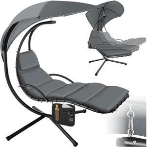 tectake® Sdraio Sospesa Elaria, Amaca, Altalena, Arredamento da Giardino, Parasole Protezione Raggi UV, Sedia a Sdraio Imbottita, Cuscino, Ergonomico, Balcone Terrazza - Grigio