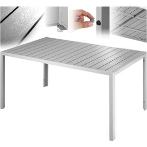 tectake® Tavolo da Giardino Rettangolare, Telaio in Alluminio Inossidabile, Piano con Listelli Effetto Legno, Piedi Regolabili in Altezza, Design Moderno, 150x90x74,5 cm - Grigio/Argento