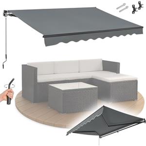 Juskys Tenda da sole 300 x 250 cm - Ombreggiatura terrazza e balcone - Tenda a bracci estensibili con manovella e supporto - Tenda per balconi con protezione solare Tenda a bracci estensibili Grigio