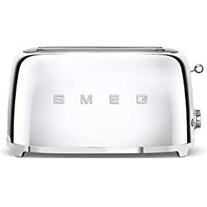 Smeg, Tostapane 2x4 TSF02SSEU, 2 Scomparti da 36mm, 6 Livelli di Doratura, Funzione Riscaldamento, Scongelamento e Bagel, Espulsione Automatica del Pane, Cassetto Raccoglibriciole, 1500W, Acciaio