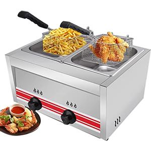 PGKTKCWH Friggitrice a Gas GPL Professionale, friggitrice Commerciale in Acciaio Inossidabile con cestelli e coperchi per friggitrice, per Cucina Domestica di ristoranti Commerciali, Doppio