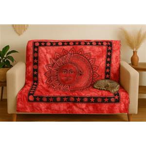 Seamar Copritutto Grande Moon & Sun Rosso Copridivano, Copriletto Etnico 210x240cm 80% Cotone 20% Poliestere Telo Mare (Rosso)